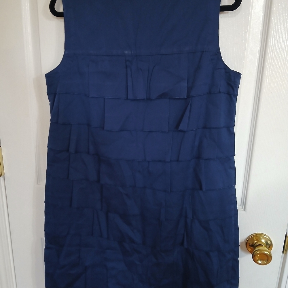 Sleeveless ChicosvNavy Blue Tiered Ruffled Women's Dress Knee Length Nautical - Picture 4 of 6